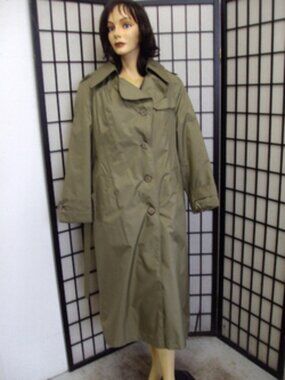 SHOWROOM NEW GREEN RAINCOAT W/CHINESE MINK FUR LINING WOMEN WOMAN SIZE 4-6 SMALL